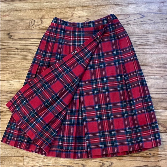 Vintage Red and Black Tartan Pleated A-Line Skirt Sz 13/14 - Picture 4 of 8